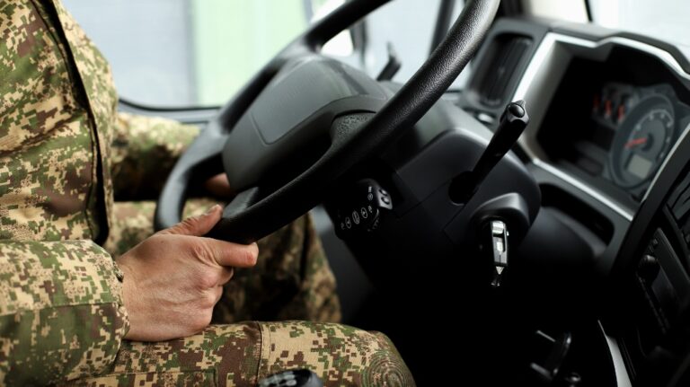 Military person driving