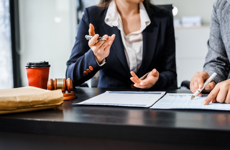 lawyer is working with documents